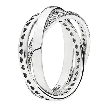

Authentic 925 Sterling Silver Ring Interlocking Circle Heart Ring With Crystal For Women Wedding Party Gift Fine Europe Jewelry