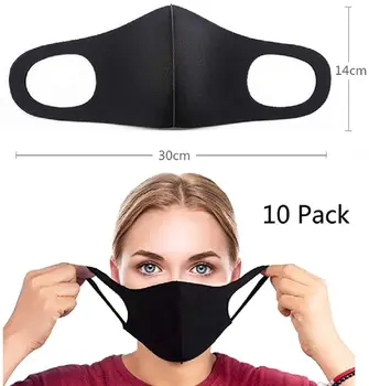 

2020 10 pcs Fashion Face Masks Unisex Washable Reusable Black Ice silk cotton Mouth Masks Protection from Dust Pollen Pet Dander