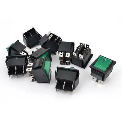 

10pcs AC 250V 15A 6 Pins DPDT I/O Green Light Snap in Boat Rocker Switch