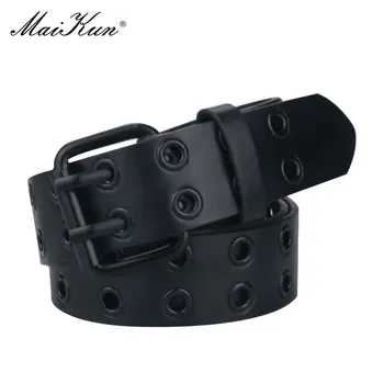 

Maikun Halloween New Ladies Black PU Leather Belt Double Exhaust Air Hole Pin Buckle Fashion Trend Waistband Punk Style