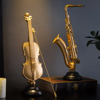 

MODERN HOME DECORATION VIOLIN FIGURINES SAX STATUETTES ACCESSORIES DESK OFFICE DECOR RESIN MUSICAL INSTRUMENT MODEL DECORATIVE