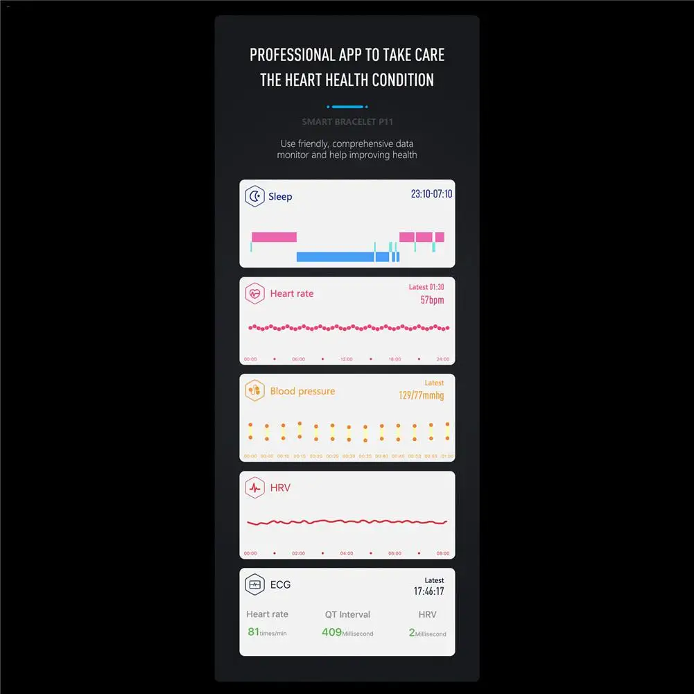 P11 умный Браслет ECG сердечный ритм кровяное давление ECG HRV индекс здоровья Обнаружение вызова сообщение напоминание IP67 Водонепроницаемый# CO