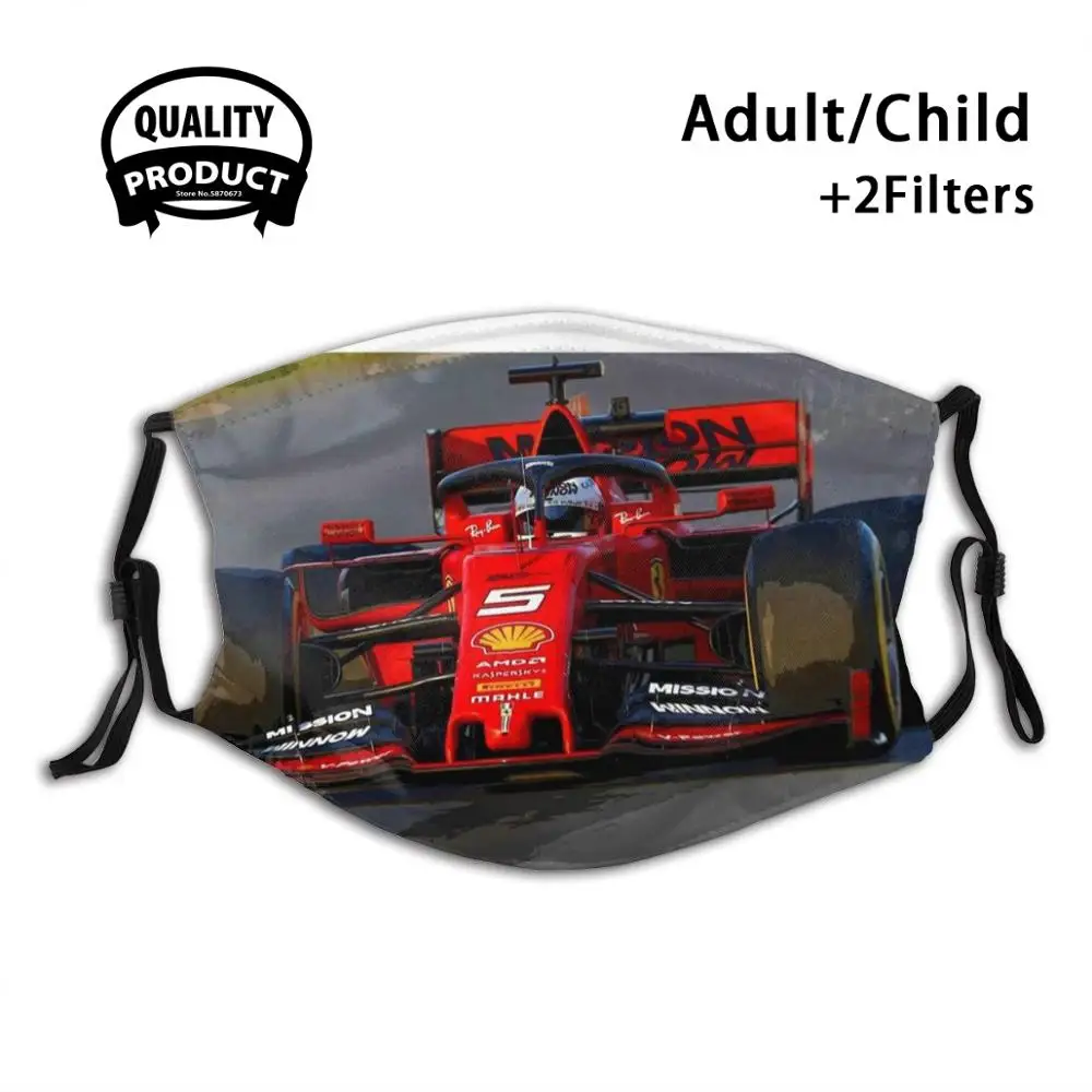 Vettel In His 2019 Formula 1 Car. Модные смешные дизайнерские черные многоразовые маски Racecar