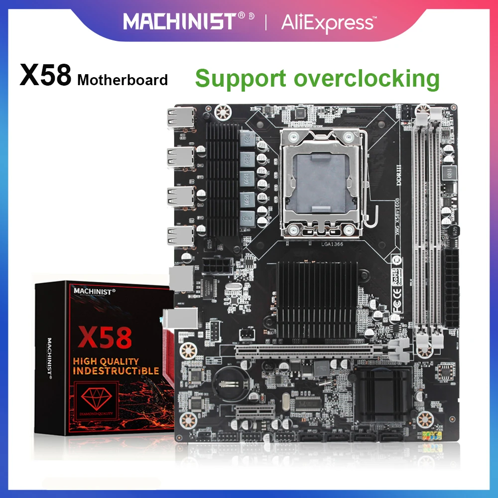 best motherboard for office pc MACHINIST X58 Motherboard LGA 1366 Support REG ECC DDR3 RAM Memory Xeon E5620 CPU Overclocking SATA2 M-ATX X58V1608 pc motherboard cheap