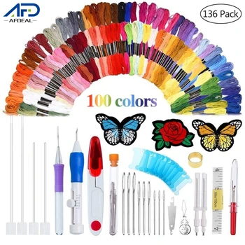 

136pcs/set Magic Patterns Embroidery Kit Punch Needle Craft Tool Cross Stitch Pen Set Threads for DIY Sewing Accessories