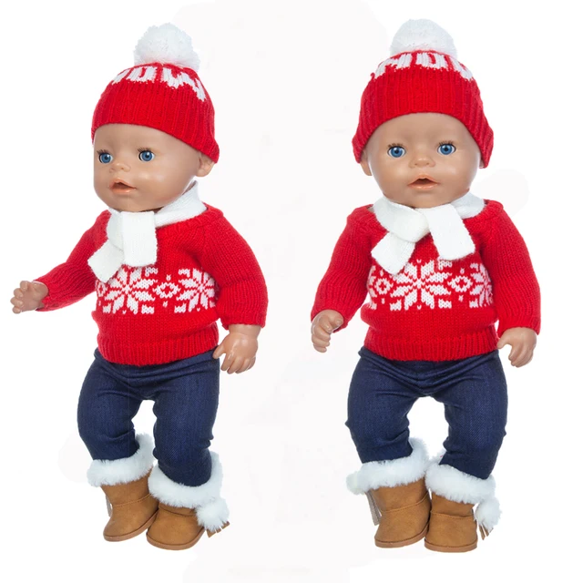 1Set Sweater Suit+hat+scarf +gloves Fit 17inch 43cm Doll Clothes Born Baby Suit For Baby Birthday Festival Gift 6
