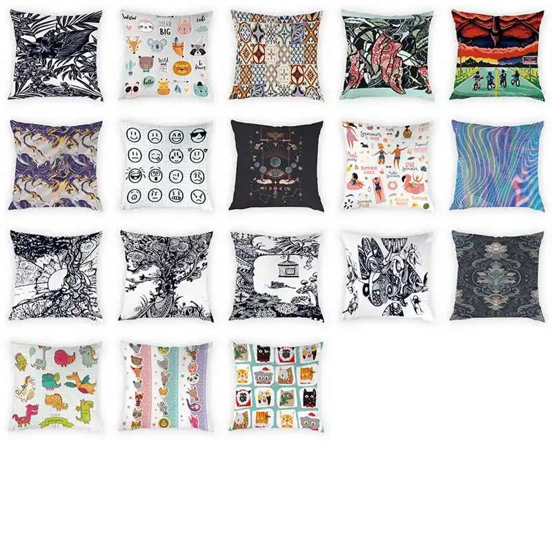 

Personalized Black and White Hand Painting Cute Animal Pattern Home Decor Peach Skin Throw Pillow Case 45*45cm