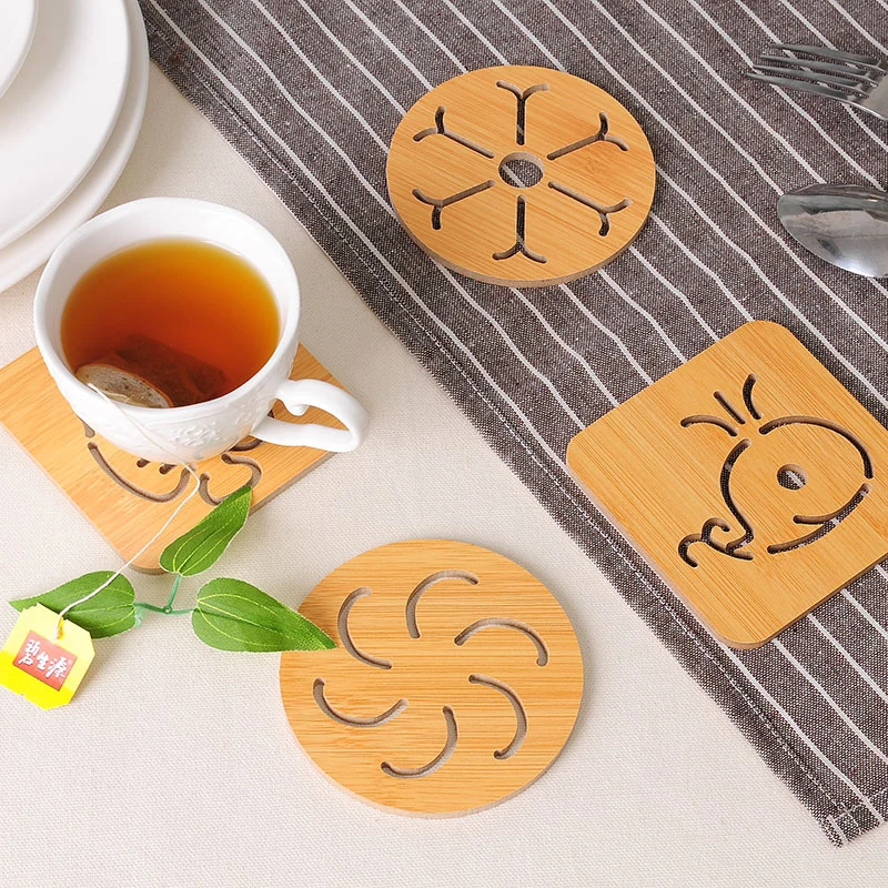 

Creative Cartoon Thick Wooden Insulation Mat Tea Coffee Mug Drinks Coasters Heat Kitchen Tool Decor Drink Coasters Table Mat