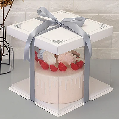 Печатная крышка квадратная коробка для торта прозрачная упаковка вечерние розы игрушечный медведь, кукла подарок на свадьбу День рождения выпечка - Цвет: 2