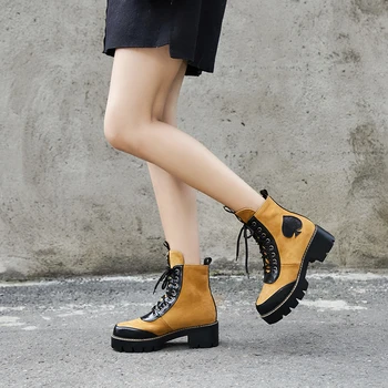 

Women Ankle Boots Platform Winter Autumn Female Shoes Mid Heels Lace-Up New Fashion Punk Comfortable Shoes Girls Casual Boots