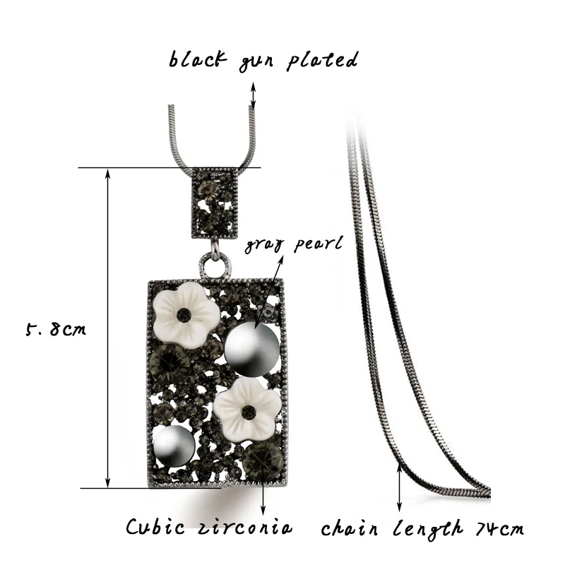 SINLEERY винтажное длинное ожерелье с серым жемчугом в виде цветка в виде белой раковины для женщин, массивное ювелирное изделие на Черной Цепочке My304 SSC