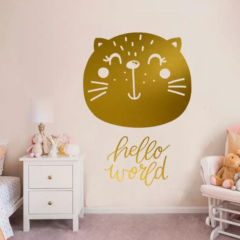 

Настенный декор для детской комнаты, золотое украшение в виде кошки, настенные наклейки для детской спальни, детская комната для девочек, художественные росписи, настенные наклейки LC1638