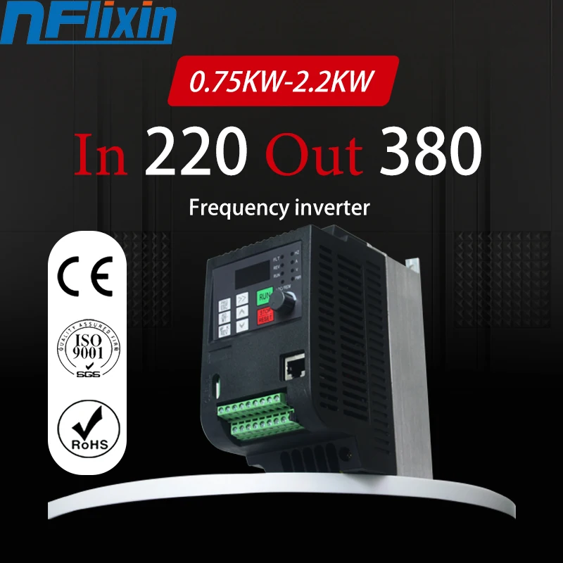 VFD 1.5kw 2.2KW 3kw 4kw 5.5kw 7.5kw 11kw inverter Boost AC Frequency Inverter 1 phase 220V input to 3 phase 380 V output