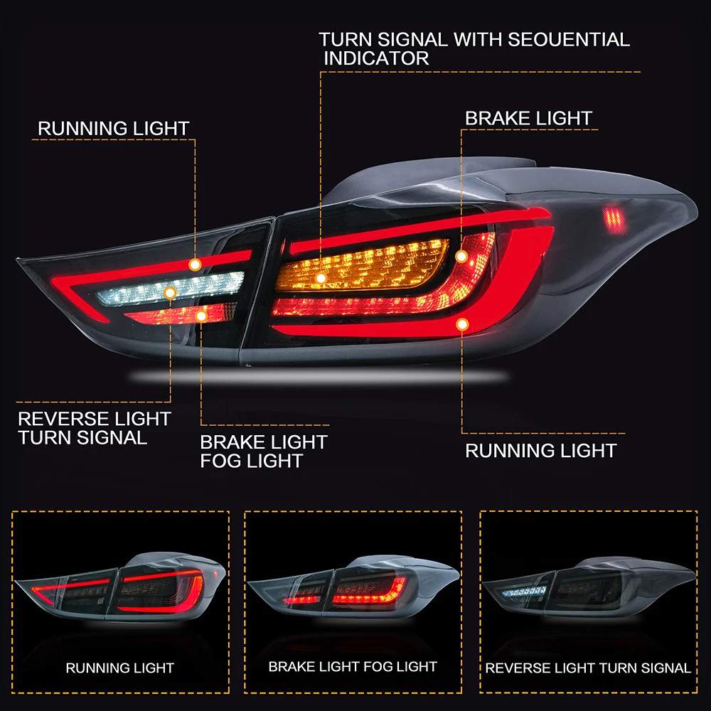 VLAND Car Accessories LED Tail Lights Assembly For 2011-2016 Hyundai Elantra  2013-2014 Elantra Coupe Tail Lamp Full LED DRL – Eunavi Car Radio Store