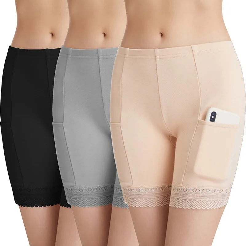 Safety Short Pants Plus Size High Waist Safety Elastic Shorts Under Skirt With Pockets Female