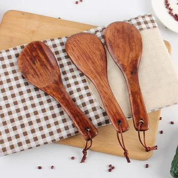 

Wooden Handle Rice Shovel Solid Wood Non-stick Pot Rice Spoon 22cm Cooking Short Handle Wooden