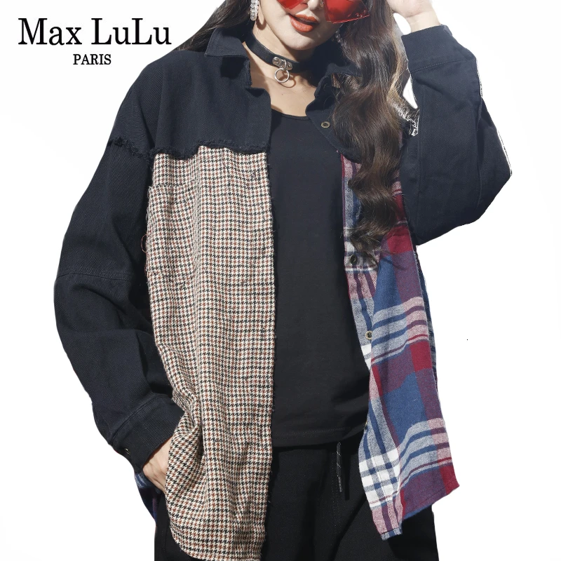 Max LuLu 2020 корейская мода стиль дамы панк Весна Топы и блузки женские клетчатые