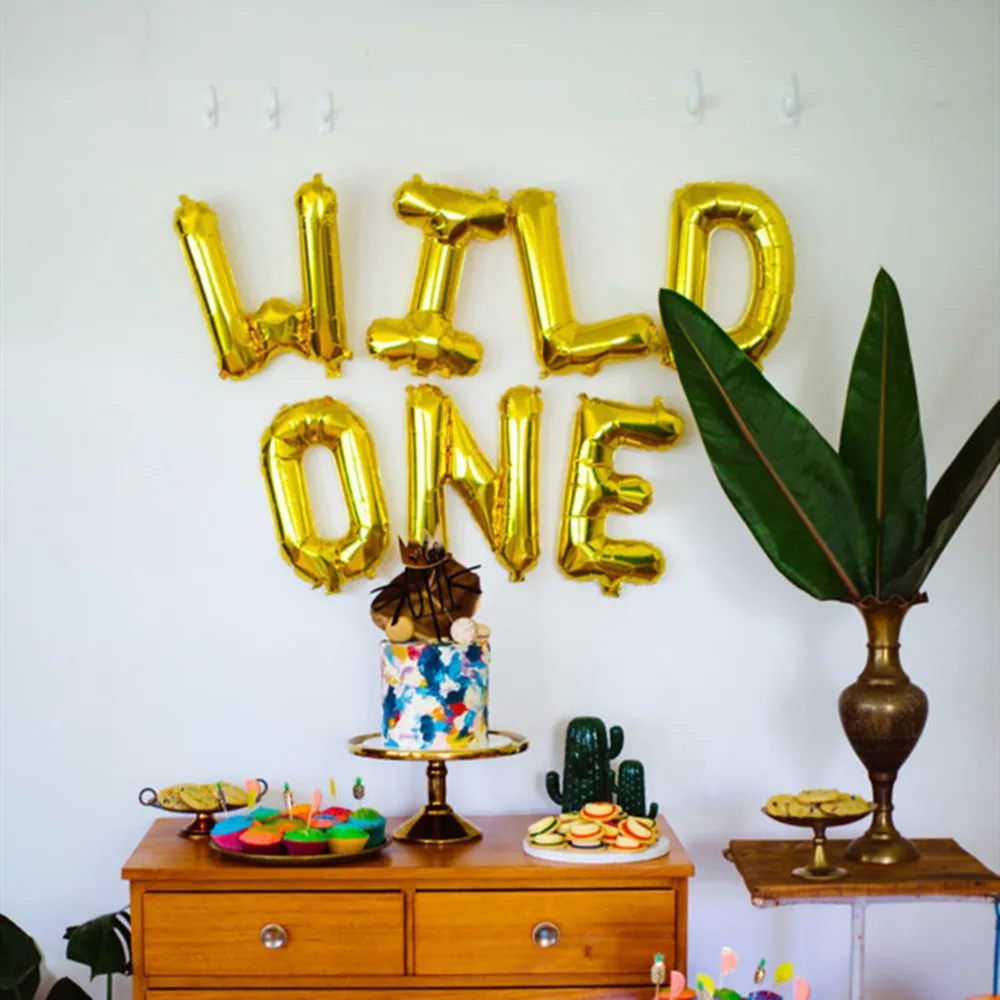 1 комплект надпись wild one состоящие из двух букв Фольга воздушные шары животные