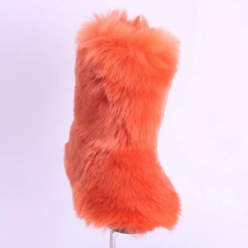Orange REAVE CAT/Меховые Ботинки Зимняя обувь женские зимние ботинки с сумочкой на голову, роскошные меховые зимние ботинки для женщин, высокие ботинки меховая обувь - Цвет: Orange