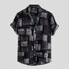  Men Shirt Ethnic Printed Shirts Summer Retro Vintage Streetwear Short Sleeves Button Harajuku Blouse chemise Homme Ropa Hombre 