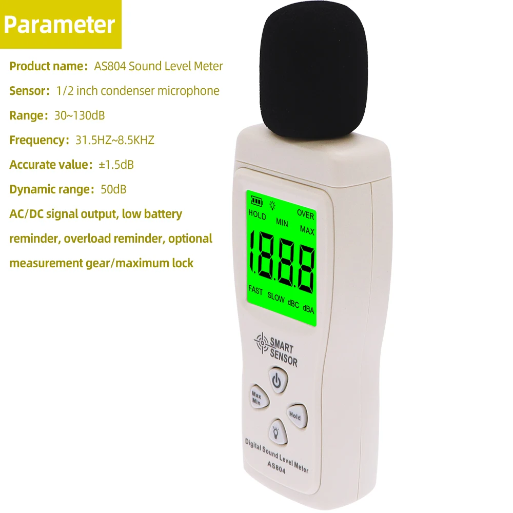 AS804 Digital Sound Level Meter 30D to 130dB