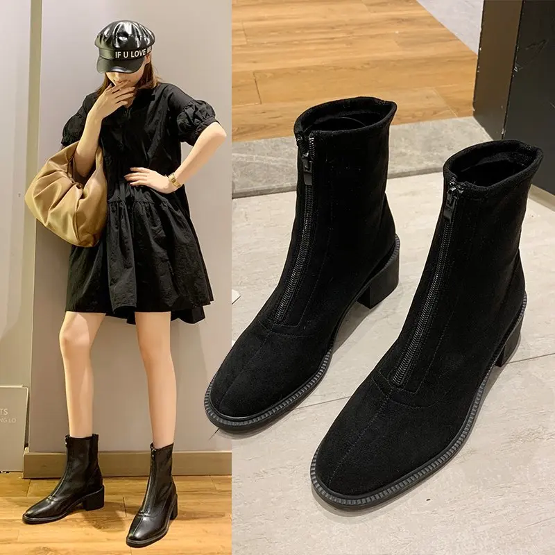 

Women's boots autumn and winter new short boots zipper boots short boots Martin boots female tide British style 649