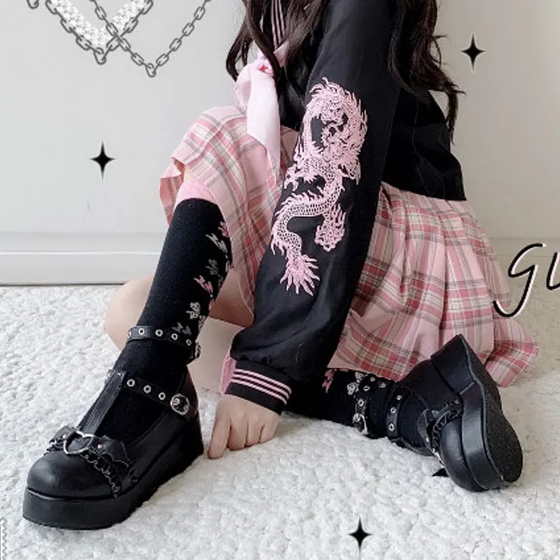 Zapatos de tacón alto estilo Harajuku para mujer, cuñas de plataforma, estilo gótico, para Cosplay, 2021