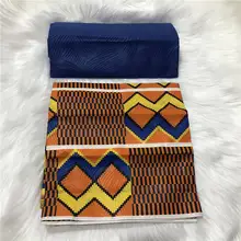 Yellow african kente prints wax fabric polyester sewing fabric wax style design african prints polyester 4 yards AW30