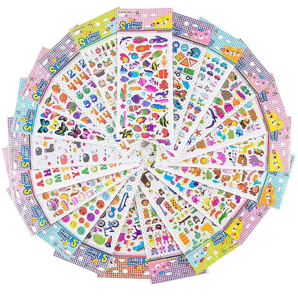 

20PCS Children's Stickers 1500 Patterns 3D Puzzle Waterproof For Teachers Students Toddlers Cartoon Stickers For Girls Boys