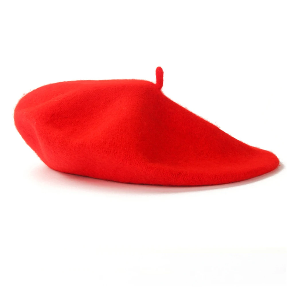 Винтажный женский зимний теплый берет карамельного цвета, Повседневная шапочка, шапка, головной убор, модные аксессуары, берет, элегантные шапки, горячий черный - Цвет: red