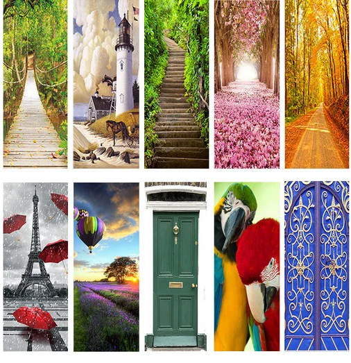 3D Door Sticker Door Wrap Wall Sticker Mural Wallpaper Self Adhesive