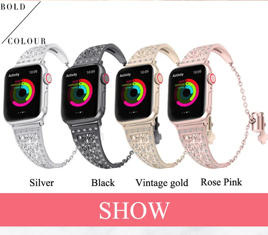 Бриллиантовый ремешок для apple watch 5, 4 ремешка, 44 мм, 40 мм, iwatch, 42 мм, correa, 38 мм, ремень из нержавеющей стали, ремешок для часов apple watch 3, 2, 1