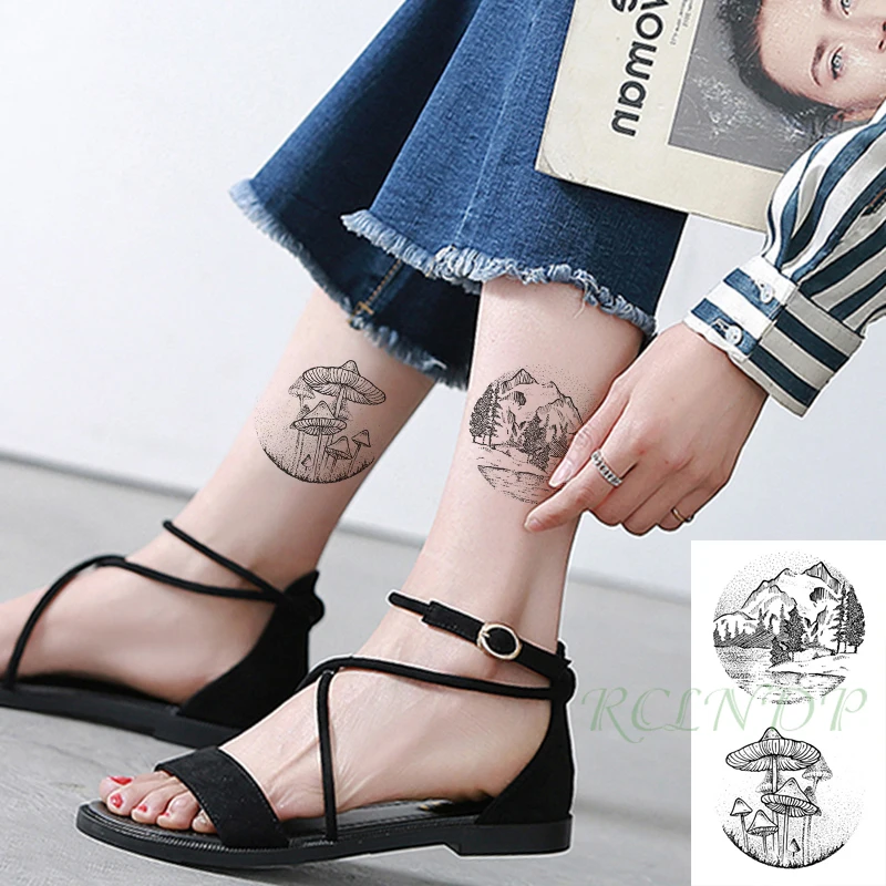 Waterproof Temporary Tattoo Sticker Forest Tree Mushroom Flash Tatoo Fake Tatto Hand Arm Neck Body Body Art for Woman Men
