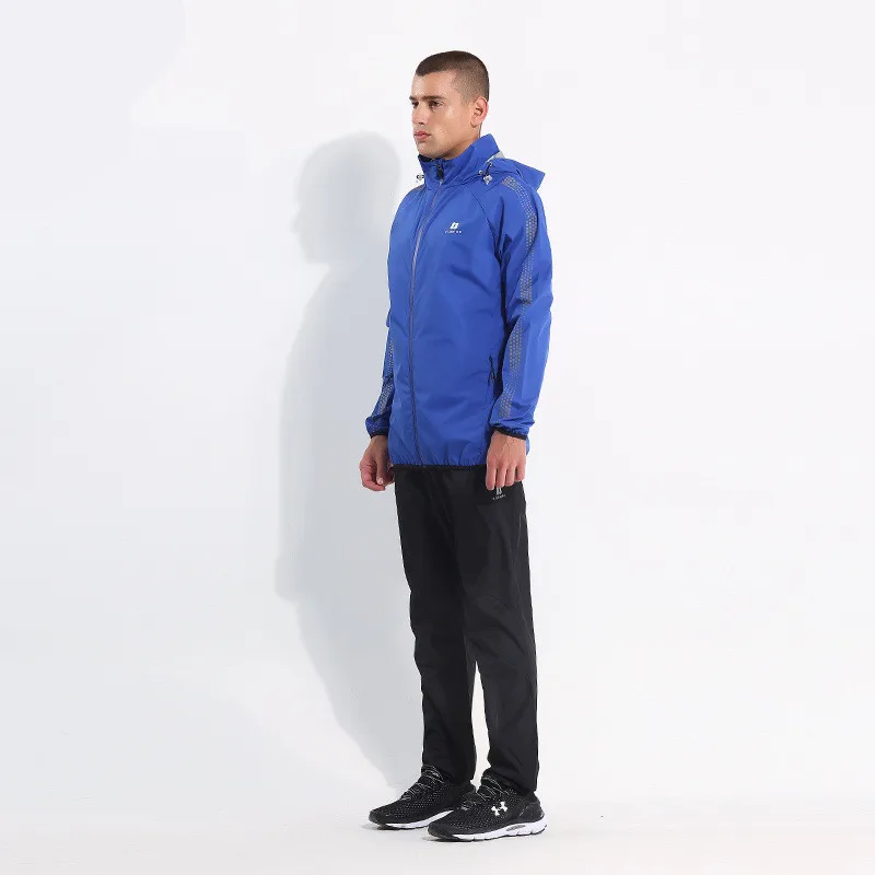 Men Illuminate Lose Weight Sauna Suit Sweat Fitness Running Jogging Sport Quick Dry Jackets and Pants Suit Workouts Clothes - Color: Blue