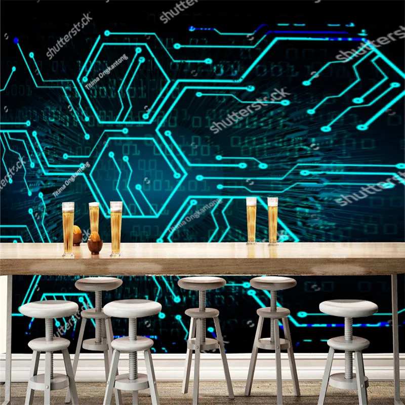 Modern Blue Hexagon Abstract Cyber Technology Wallpaper Industrial Decor  Background Wall Papers Illustration Circuit Mural - Wallpapers - AliExpress