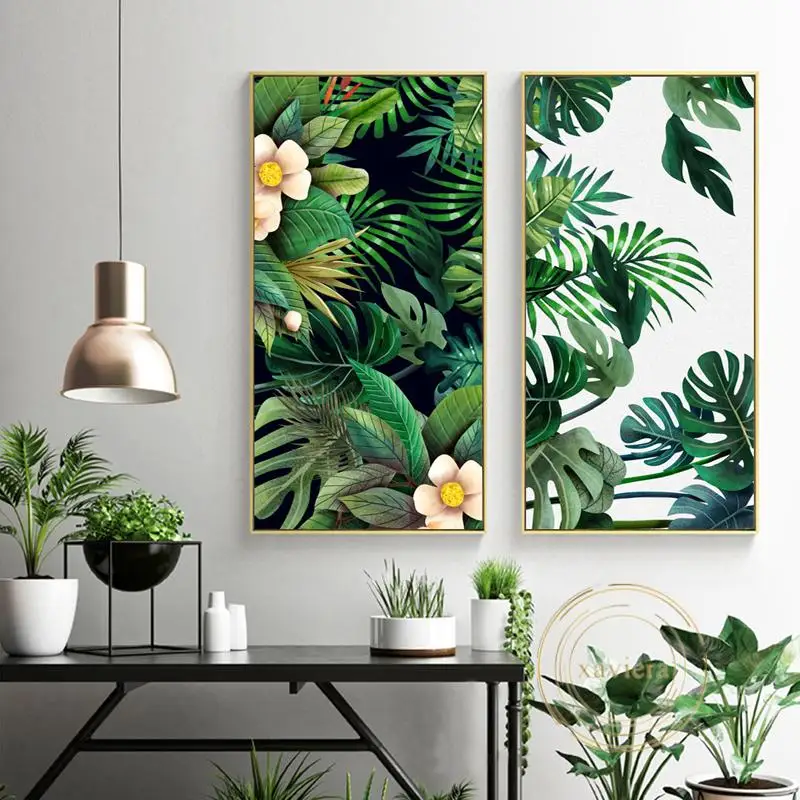 

Green Leaves Tropical Plants Canvas Painting Scandinavian Modern Wall Art Posters and Prints Nordic Home Decoration Living Room