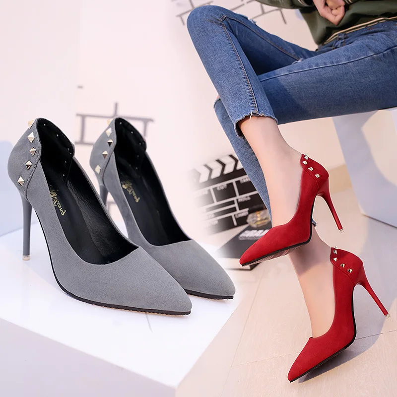 

2019 Spring And Autumn New Style Europe And America Pointed-Toe WOMEN'S Shoes Low Top Suede Thin Heeled WOMEN'S Shoes Shallow Mo