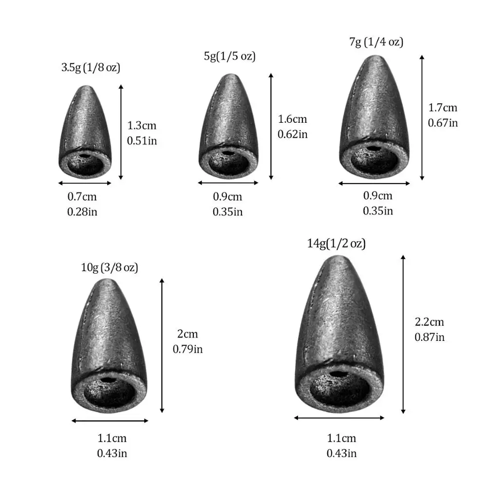 Bullet Weight Sinkers 3.5g 5g 7g 10g 14g Fishing Lead Sinker Fishing Leads Weights For Carolina Rigs Texas Rig 10pcs