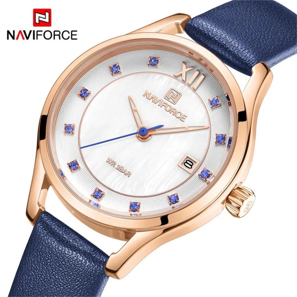 

NAVIFORCE Women Watch Fashion Dress Quartz Watch Lady Leather Casual Waterproof Wristwatch Gift for Wife Purple Green Yellow Red