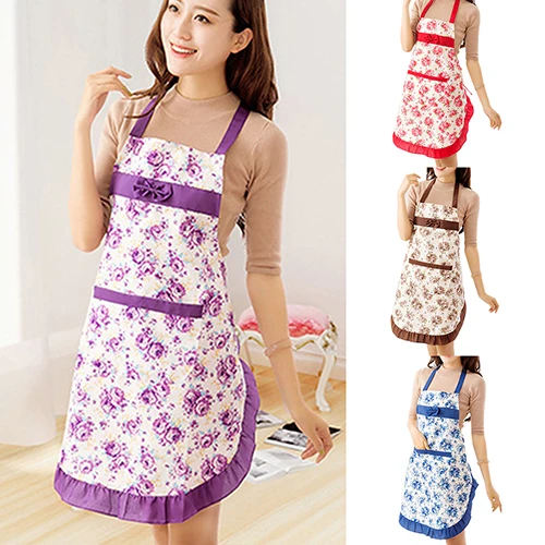 Women Lady Dress Restaurant Home Kitchen Cooking Cotton Apron Bib Floral Pattern