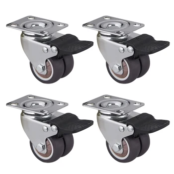 

4 Pack Swivel Caster Wheels Heavy Duty Caster Wheels With Top Plate No Noise Wheels For Carts Workbench (1.5 inch with brake)