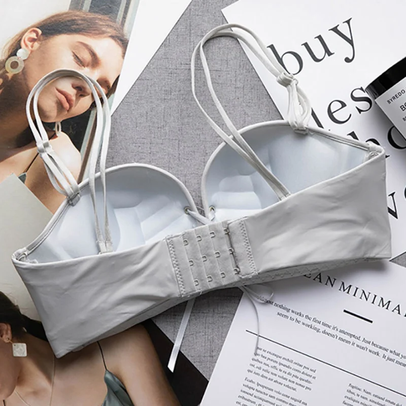 Ladies Push Up Bra Gathered No Steel Ring Anti-Slip Off-the-shoulder Bra Solid Color Bra For Women sexy bra