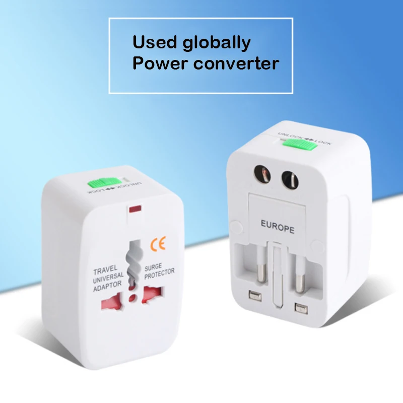 2USB Plug Power Adapter Adapter International Travel Adapter Universal Travel Socket USB Power Charger Converter EU UK USA