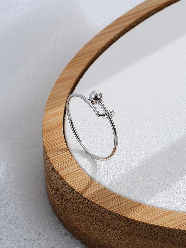 SILVERHOO Adjustable Rings for Women 100% 925 Sterling Silver Round Bead Minimalist Finger Ring Female Fine Silver Jewelry Gift