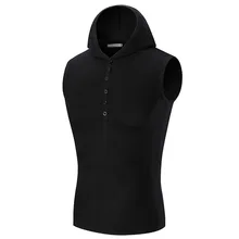 Ouma/ г. Летняя новая стильная мужская одежда; однотонная Повседневная жилетка с капюшоном на пуговицах