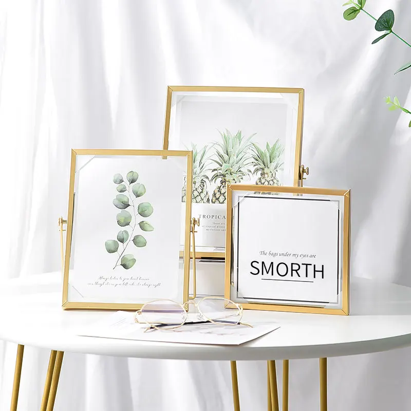 

Simple geometric metal three-dimensional glass photo frame ins golden wrought iron creative 4 6 7 inch home decoration frame