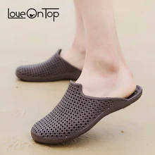 Loveontop Для мужчин пляжные тапочки без задника; летняя повседневная обувь для улицы, мужчин, полый, на плоской подошве, из ЭВА; шлепанцы для ванной; большой размер: 46 легкий