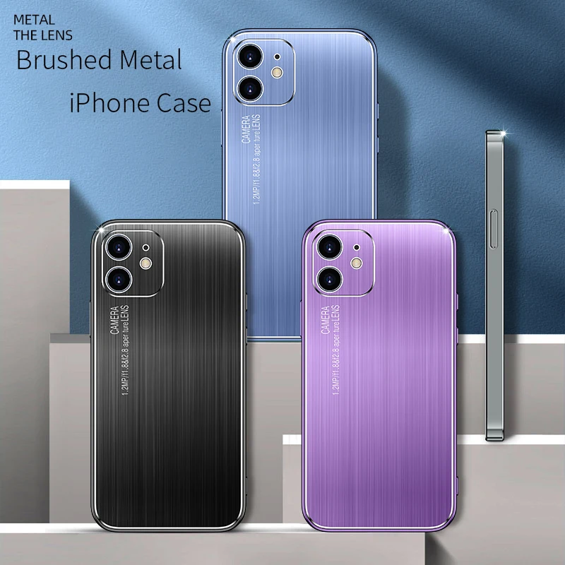 2021 NewYear Brushed Metal Case For iPhone 11 12 Pro Max Mini 7 8 Plus XR X XS MAX Fashion Trend Creative Minimalism INS Cover | Мобильные