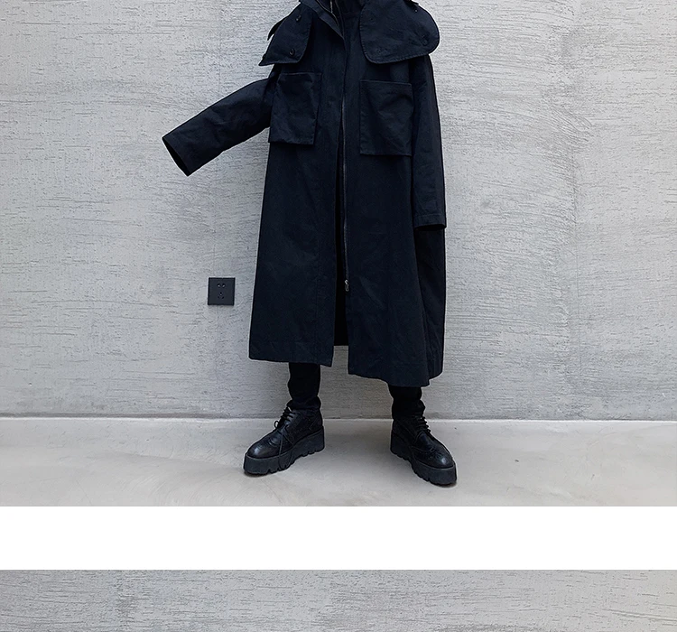 Мужской японский уличная Тренч, мужская Свободная Повседневная Длинная куртка со съемным воротником, ветровка, верхняя одежда