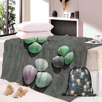 

3D Print Shell Star Fish Sea Snail Blanket Fleece Teens Travel Quilt Sofa Keep Warm Throw Plush Snow Soft Bedspread